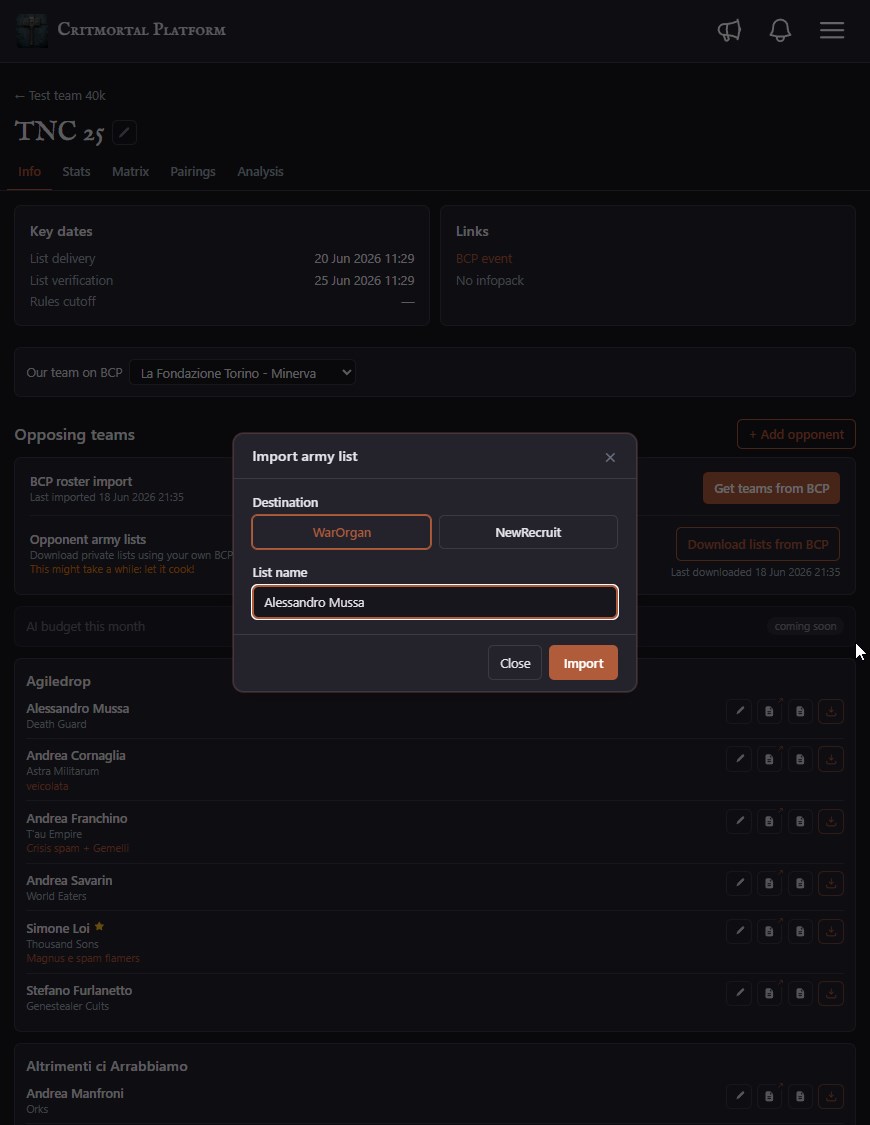 One-click import of teams and lists from BCP