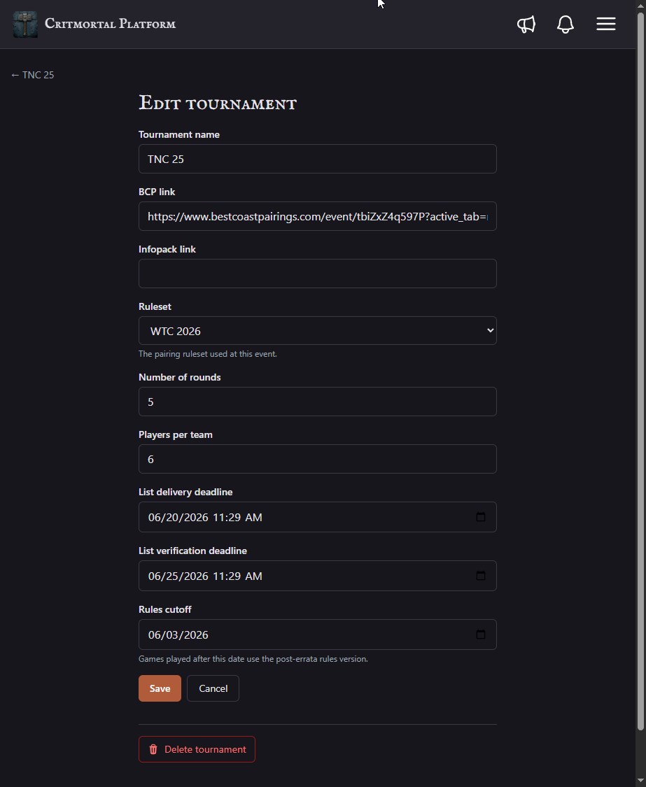Tournament setup: dates, format and infopack
