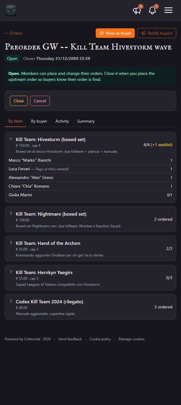 Pre-order management